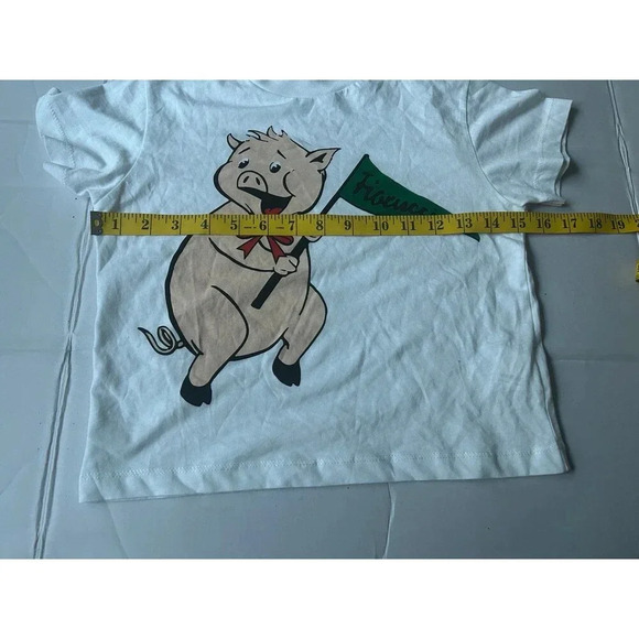 Fiorucci 100% Organic Cotton Crop Tee Shirt White Sz XS Piggy Pig Holding a flag - Picture 6 of 7
